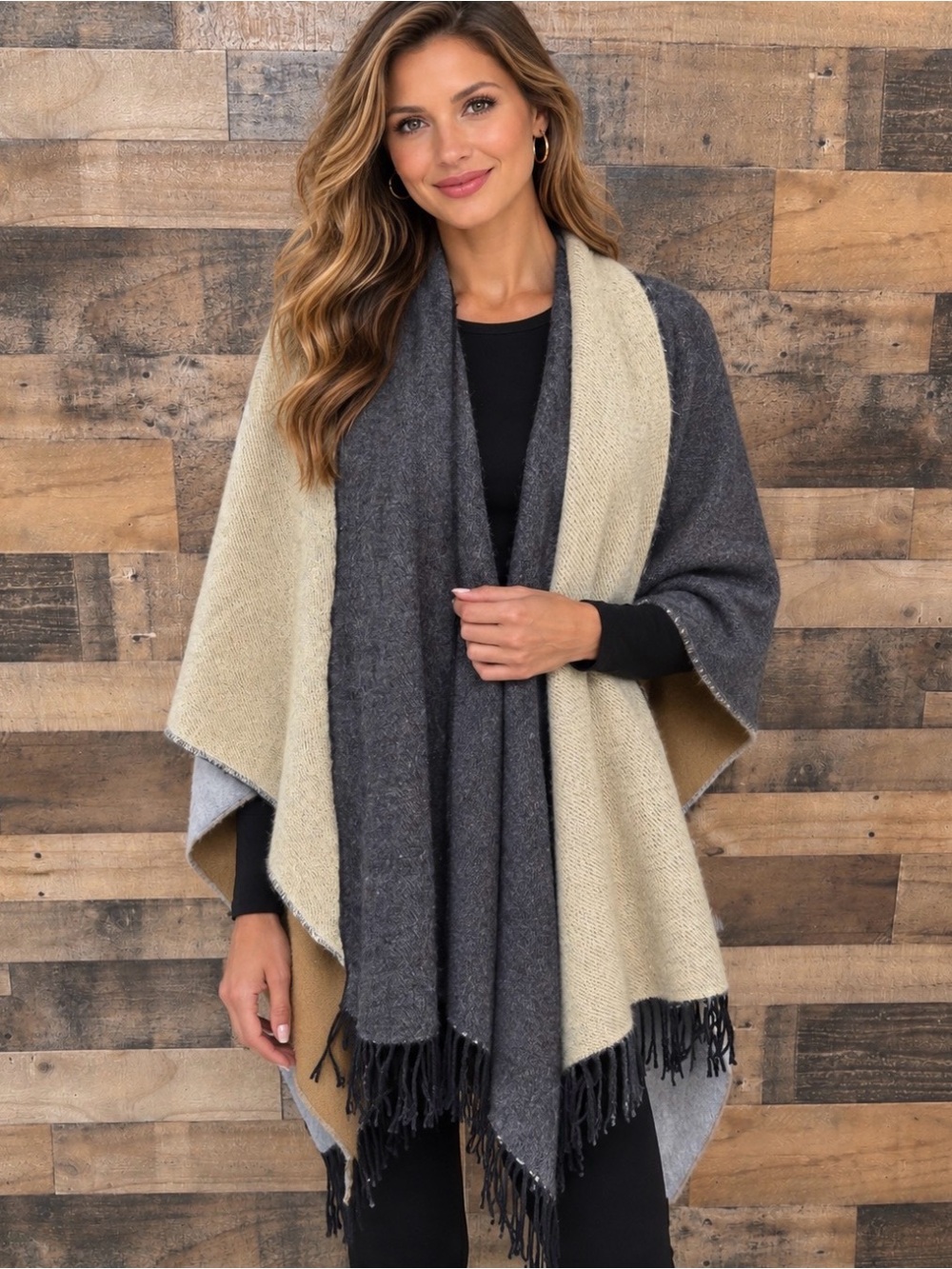 Women's Wrap Around Boho Shawl Scarf Wrap Tan Navy Gray Brown CT